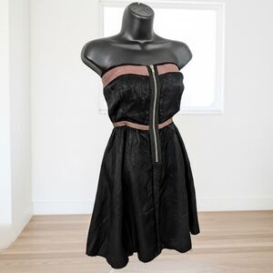 Free People Crinkle Faux Silk Mini Dress Black Brown Sweetheart Sz 10 Y2K Party